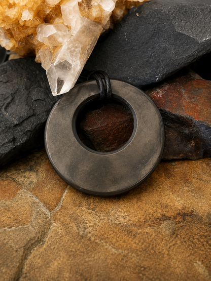 Black Shungite Pendant – 2" Round Eclipse EMF Necklace