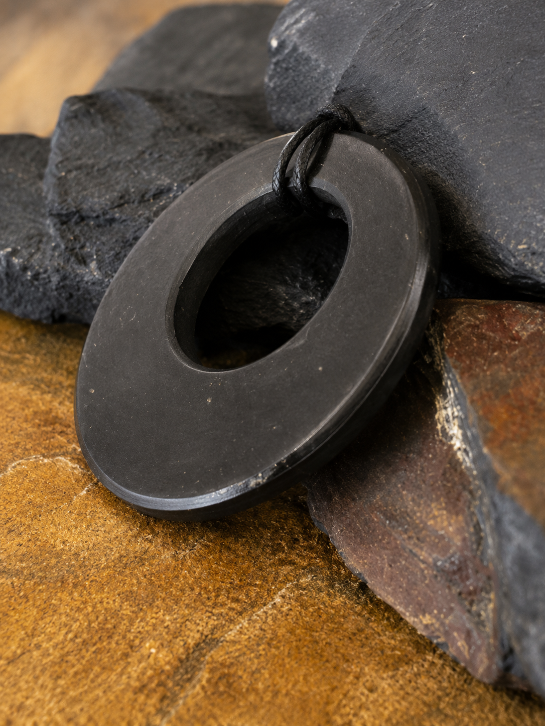 Black Shungite Pendant – 2" Round Eclipse EMF Necklace