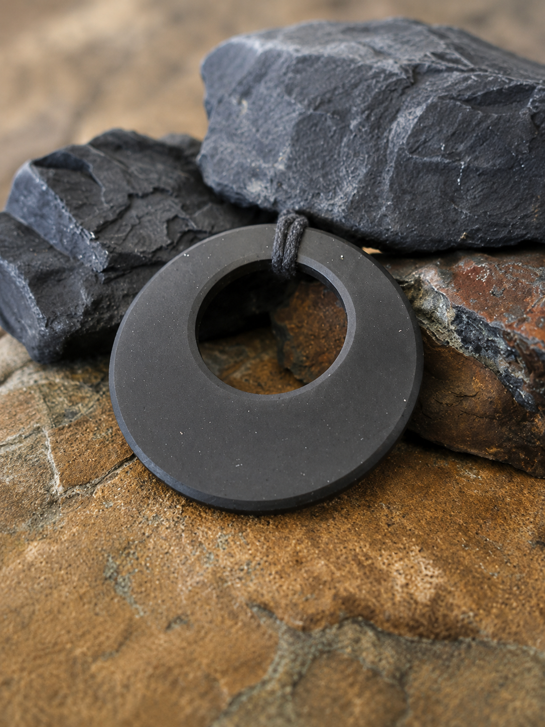 Black Shungite Pendant – 2" Round Eclipse EMF Necklace