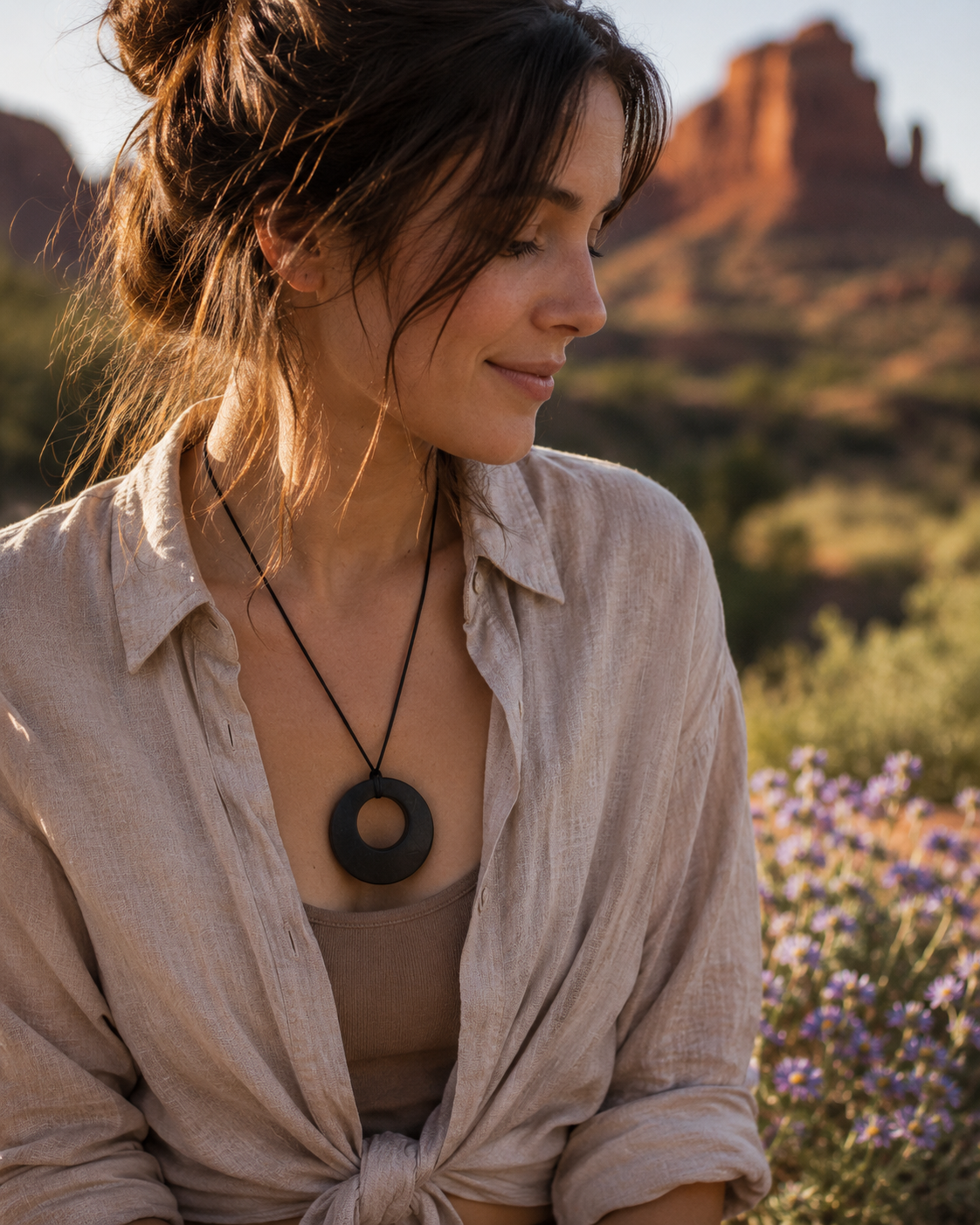 Black Shungite Pendant – 2" Round Eclipse EMF Necklace