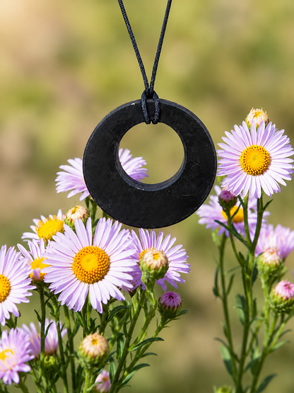 Black Shungite Pendant – 2" Round Eclipse EMF Necklace