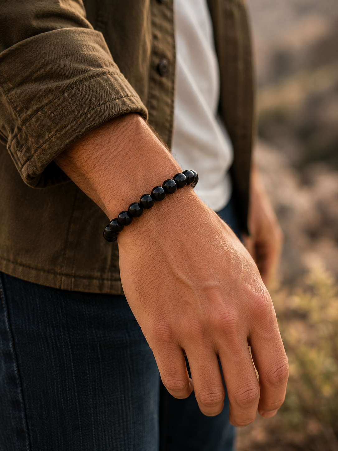 Shungite Bracelet – 8mm Polished Beads, EMF Protection Stretch Band