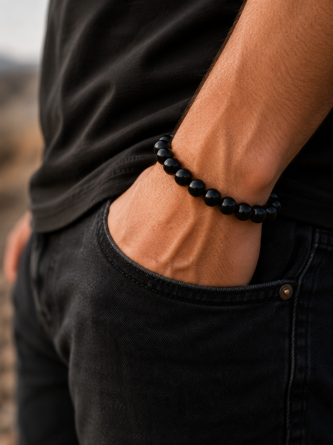Shungite Bracelet – 8mm Polished Beads, EMF Protection Stretch Band