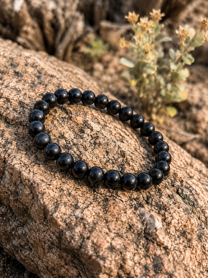Shungite Bracelet – 8mm Polished Beads, EMF Protection Stretch Band