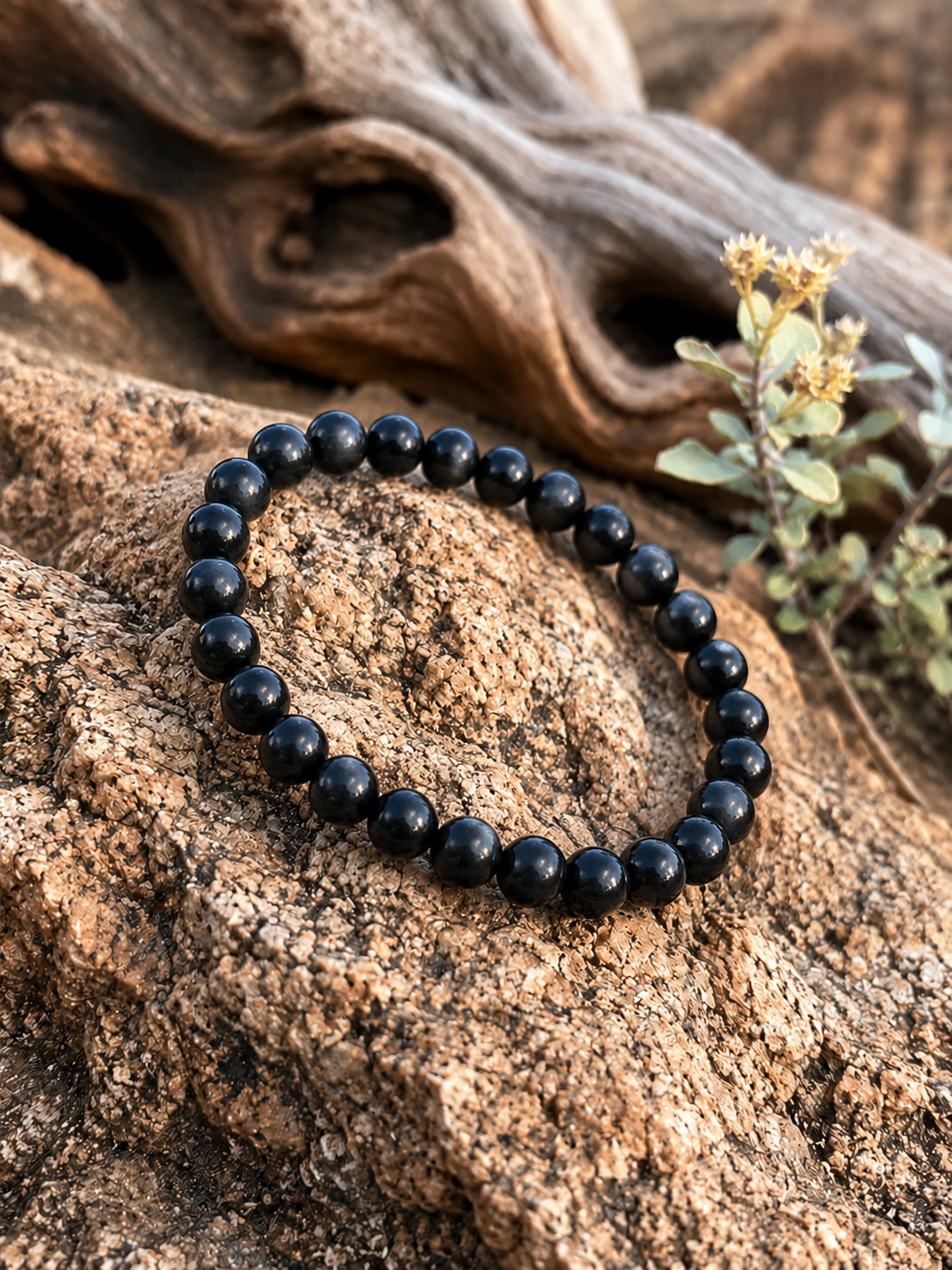 Shungite Bracelet – 8mm Polished Beads, EMF Protection Stretch Band