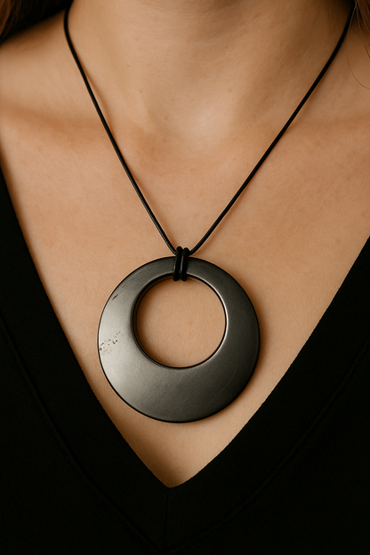 Black Shungite Pendant – 2" Round Eclipse EMF Necklace