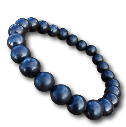 Shungite Bracelet - Round Polished 8mm Beads - Strong Elastic Stretch Band - EMF Protection Jewelry - Authentic Russian Healing Gemstone