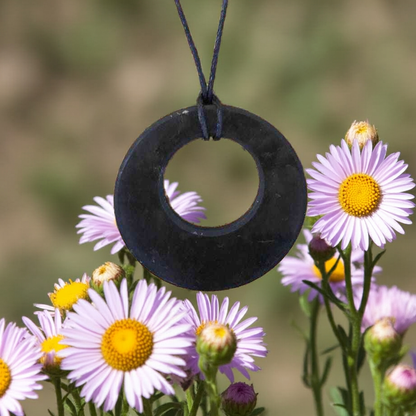 Black Shungite Pendant – 2" Round Eclipse EMF Necklace