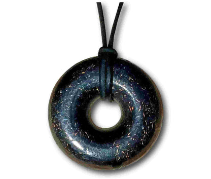 black sun Andy's Black Sun Orgonite® Donut Pendant Necklace comes with a 30" black leather necklace  This EMF protective Orgone Jewelry 