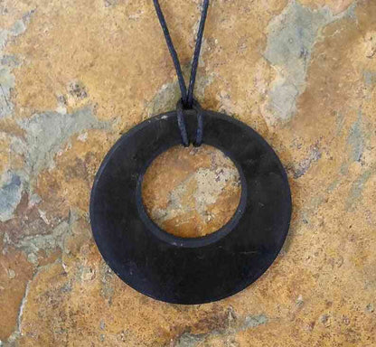 Black Shungite Eclipse Pendant - 2" Round Circle Necklace EMF Protection Jewelry circle