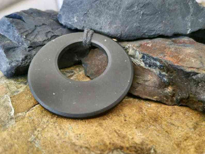Black Shungite Eclipse Pendant - 2" Round Circle Necklace EMF Protection Jewelry circle
